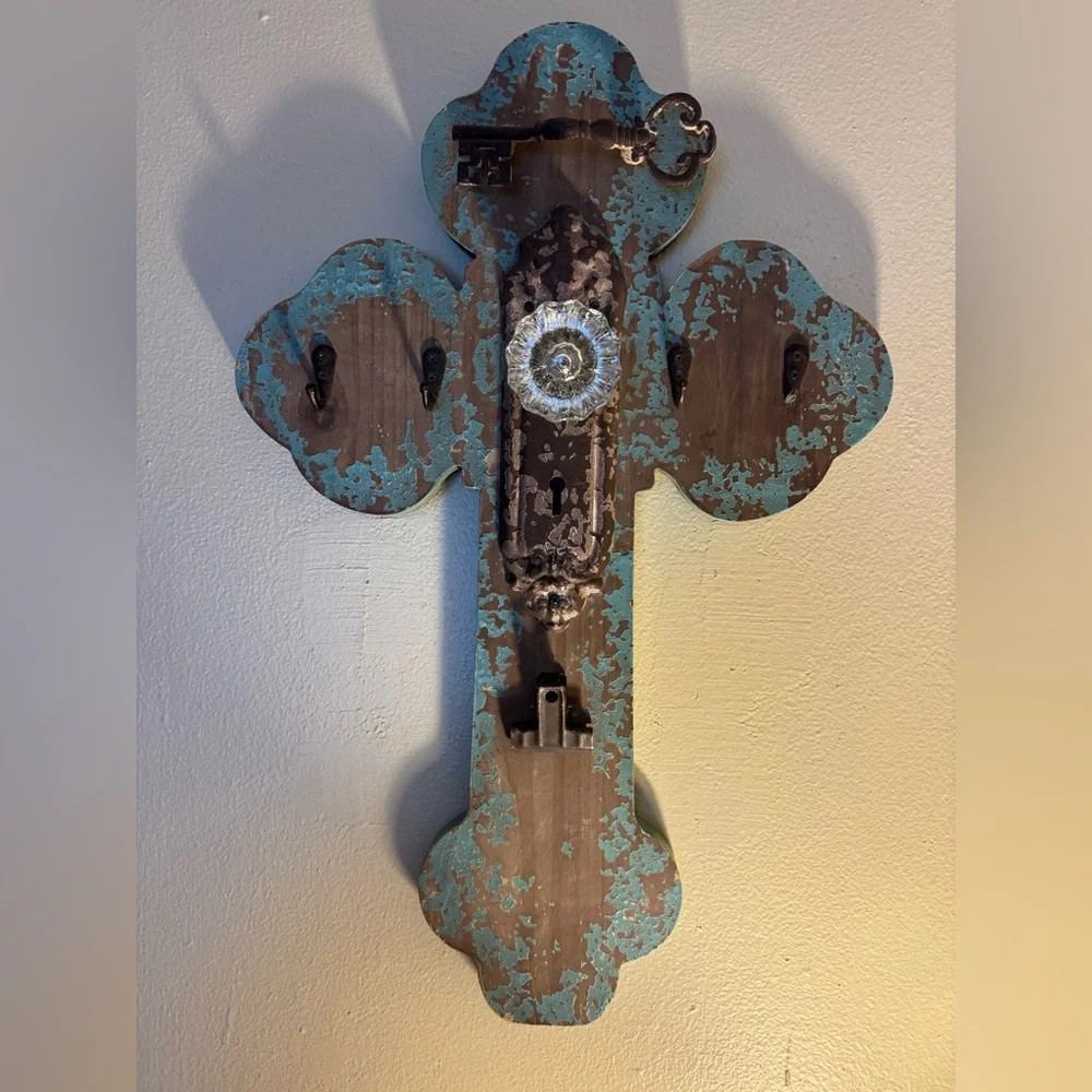 Rustic Blue and Brown Wall Cross Decor